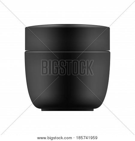 Vector blank template. Empty and clean jar with cap for cosmetic cream. 3d white plastic container for care face or gel for beauty skin. Mock-up of package.