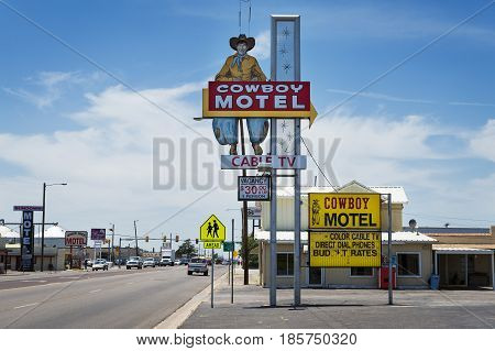 Amarillo Texas - July 8 2014: The old Cowboy Motel along the historic Route 66 in the Amarillo Texas USA.