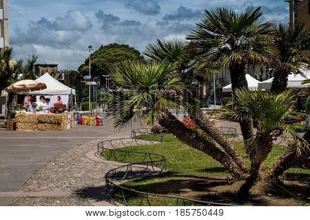 MARINA di CECINA ITALY - May 07 2017: Largo Cairoli during the Kite Festival and the flowers