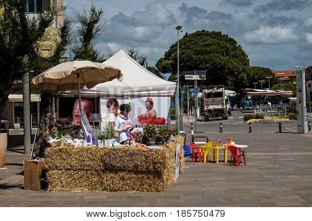 MARINA di CECINA ITALY - May 07 2017: Largo Cairoli during the Kite Festival and the flowers