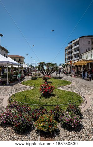 MARINA di CECINA ITALY - May 07 2017: Largo Cairoli during the Kite Festival and the flowers