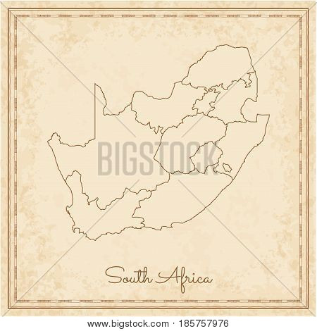 South Africa Region Map: Stilyzed Old Pirate Parchment Imitation. Detailed Map Of South Africa Regio