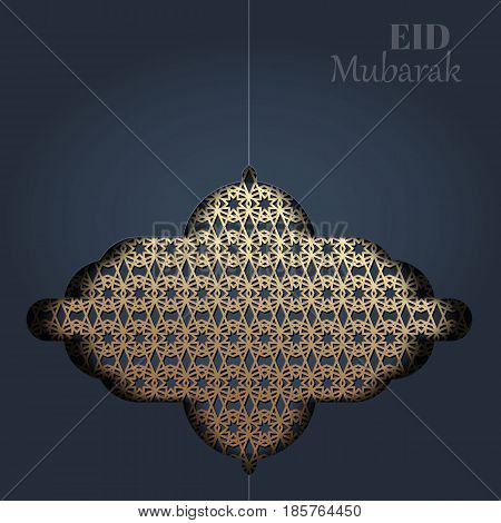 Eid Mubarak greeting card template with arabic pattern. Islamic design vector illustration.