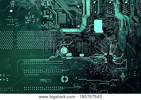 Motherboard digital chip. Circuit board. Electronic computer hardware technology.
