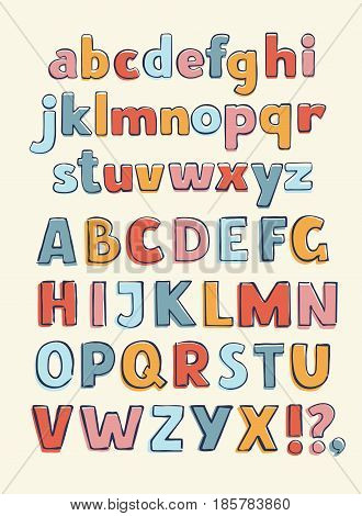 Vector retro typography hand drawn funny outline font. Sans uppercase and lowercase letters