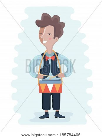 Boy playing drum. Vector cartoon illustration of a cheerful boy playing drum.