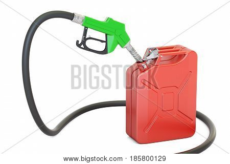 gas pump nozzle with jerrycan 3D rendering isolated on white background
