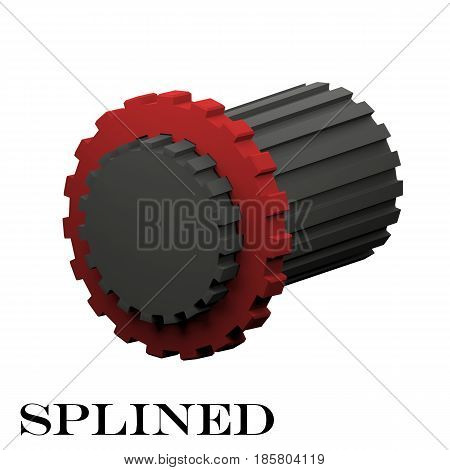 Splined connection on a white background, technology