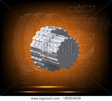 Splined connection on a yellow background, technology