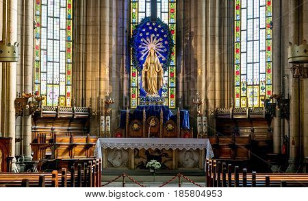 Istanbul, Turkey - February 18, 2017: Inside Saint Antoine church in Taksim, Istanbul