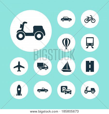 Transportation Icons Set. Collection Of Way, Road Sign, Railway And Other Elements. Also Includes Symbols Such As Sign, Cabriolet, Truck.