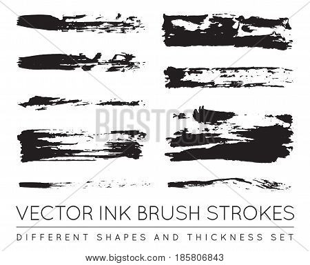 Set of Vector Black Pen Ink Brush Strokes. Grunge Ink Brush Stroke. Dirty Brush Stroke.