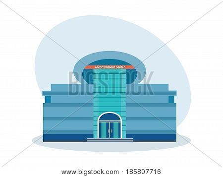 A modern shopping and entertainment center, an architectural structure, a resting place. City building. Modern vector illustration isolated on white background.
