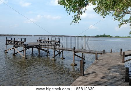 Can sit for rest and relaxing Wooden bridge at the Mangrove FieldPra Sae Rayong Thailand.