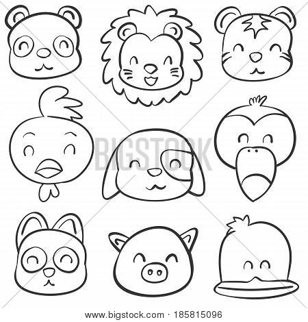 Vector art cute animal doodle style collection stock