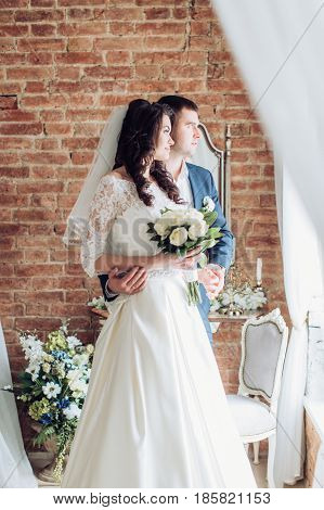 Happy bride and groom on their wedding
