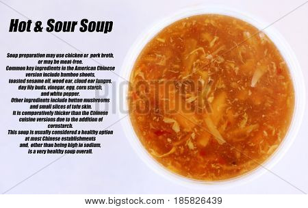 Chinese Hot and Sour Soup in a foam container. room for your text
