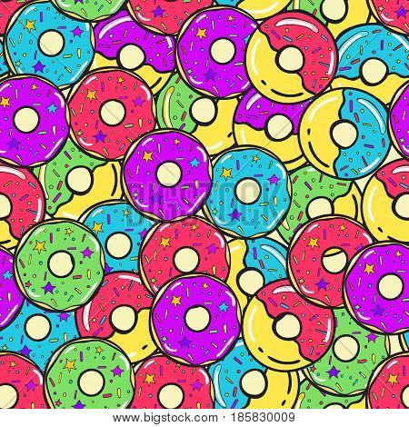 Seamless pattern. Vector illustration. Colored sweet donuts
