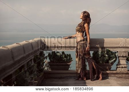 beautiful tribal woman dancer in old temple