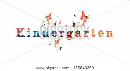 Colorful word Kindergarten with butterflies isolated vector illustration