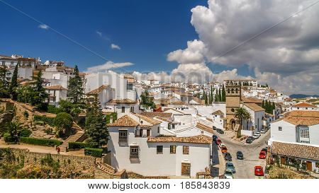 view of a city of ronda from a balcony spain