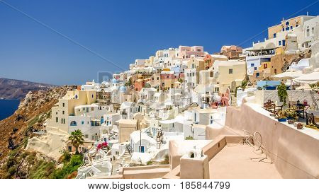 view of oia in santorini and part of caldera