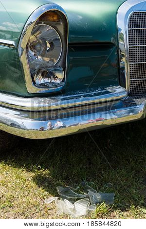 Paaren Im Glien, Germany - May 19: Broken Headlamp Full-size Luxury Car Mercedes-benz W111, The Oldt