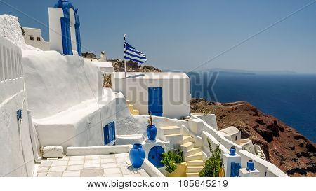 view of oia in santorini and part of caldera