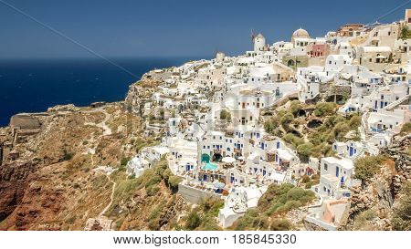 view of oia in santorini and part of caldera