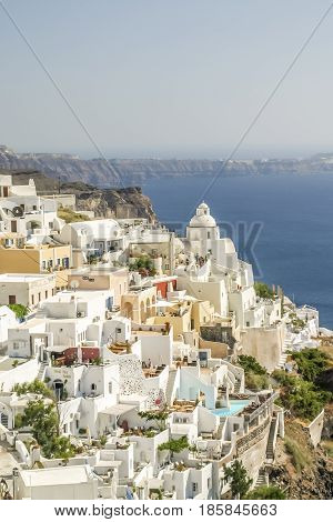 view of oia in santorini and part of caldera