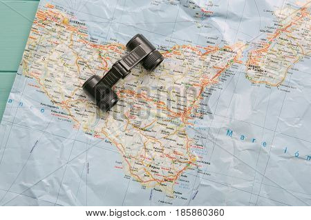 Travel Planning - Old Map And Binoculars