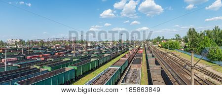 A major junction railway yard on which sorting of freight railway trains takes place
