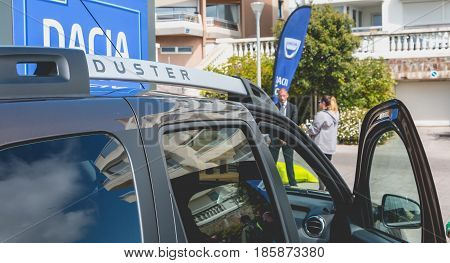 Sables d Olonne France - May 07 2017 : Dacia Tour 2017 is a commercial operation organized by the car builder in order to present its cars throughout France - Close-up on cars
