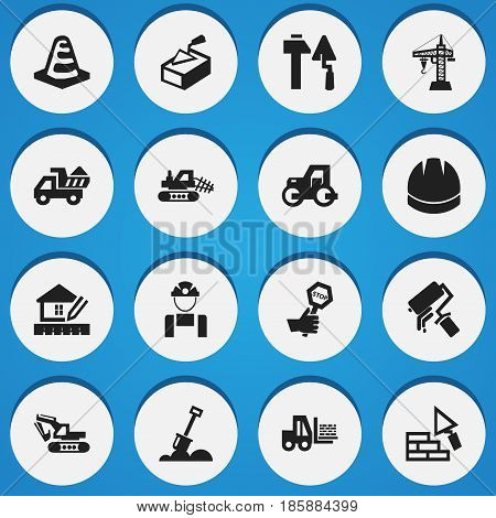 Set Of 16 Editable Structure Icons. Includes Symbols Such As Oar, Construction Tools, Facing And More. Can Be Used For Web, Mobile, UI And Infographic Design.