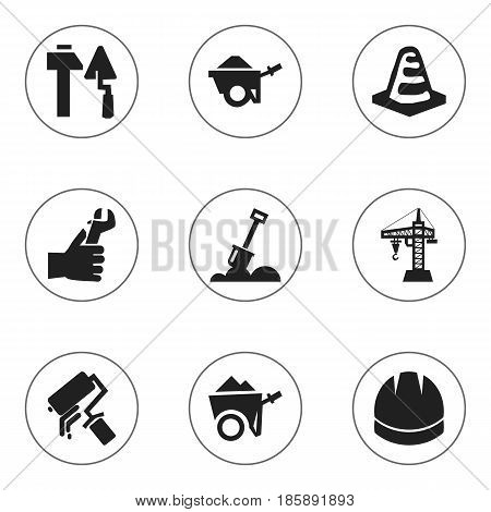 Set Of 9 Editable Construction Icons. Includes Symbols Such As Notice Object, Oar, Construction Tools And More. Can Be Used For Web, Mobile, UI And Infographic Design.