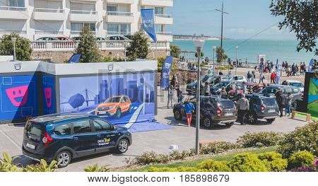 Sables d Olonne France - May 07 2017 : Dacia Tour 2017 is a commercial operation organized by the car builder in order to present its cars throughout France - General plan of the event