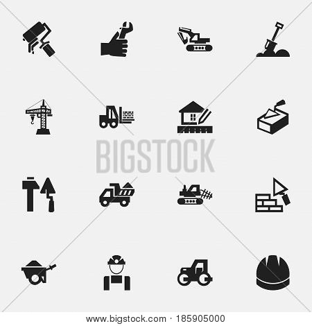 Set Of 16 Editable Building Icons. Includes Symbols Such As Home Scheduling, Facing, Oar And More. Can Be Used For Web, Mobile, UI And Infographic Design.