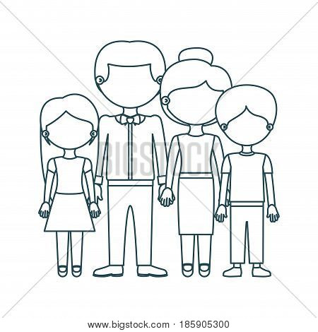 blue contour faceless family group in formal suit and taken hands vector illustration