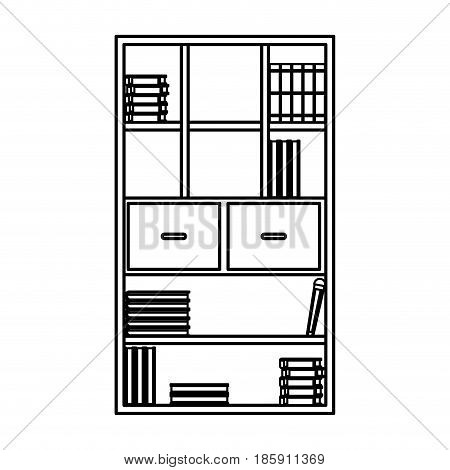 bookcase library books furniture drawers handle outline vector illustration