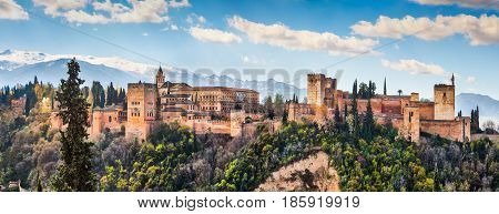 Panoramic View Of Famous Alhambra De Granada, Andalusia, Spain