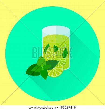 flat circle icon lemonade with lime mint