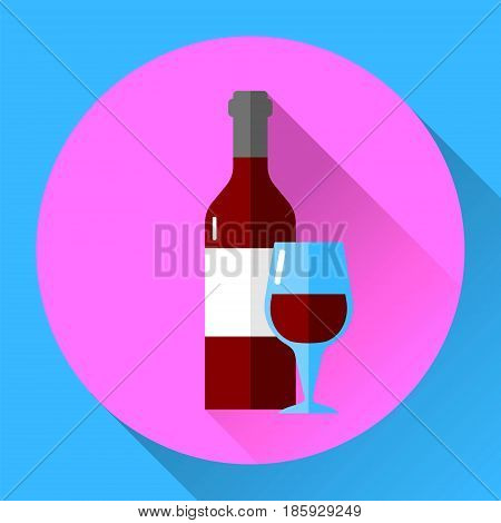 vector flat icon with bottle and glass of red wine