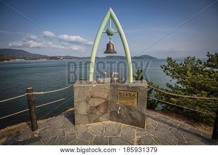 An observation deck with a bell on the Angel Road, Shodoshima Angel Road