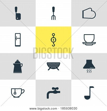 Vector Illustration Of 12 Cooking Icons. Editable Pack Of Tea, Steelyard, Extractor Appliance And Other Elements.