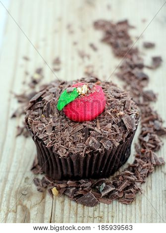 Cupcake With Sweet Sugar Apple On A Top