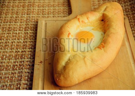 Khachapuri In Adjara With The Egg. The Georgian Cuisine.
