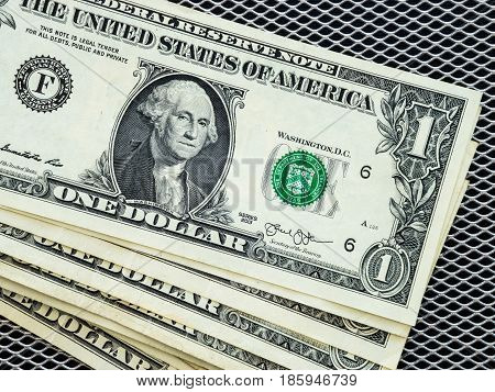 Dollar banknote dollars with lattice background, detail