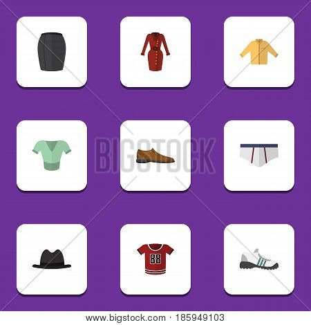Flat Clothes Set Of Underclothes, Clothes, T-Shirt And Other Vector Objects. Also Includes Apparel, Shoe, Man Elements.