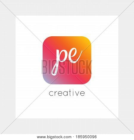 PE logo, vector. Useful as branding, app icon, alphabet combination, clip-art.