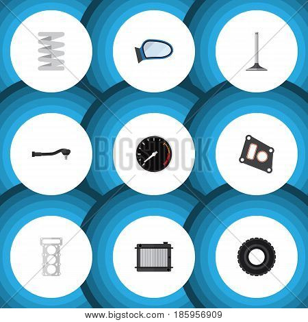Flat Auto Set Of Packing, Heater, Car Segment And Other Vector Objects. Also Includes Radiator, Speedometer, Speed Elements.